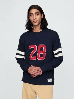 GAP x Disney Navy Long-Sleeve Football Shirt with Red '28' Size Medium